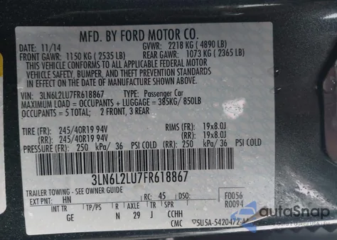 2015 Lincoln Mkz Hybrid z USA, uszkodzony, nr VIN 3LN6L2LU7FR618867